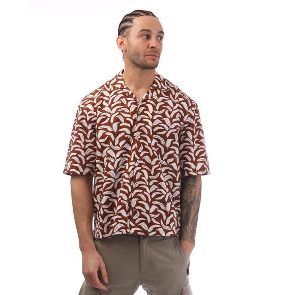Boss Mens Lello Leaf Print Shirt / Brown